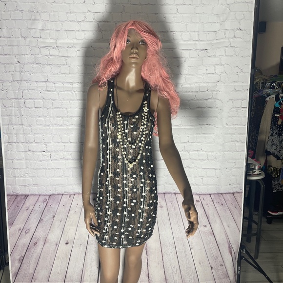 Size Small Black Transparent Dress with White Polk a dots “Papaya” - Picture 1 of 5